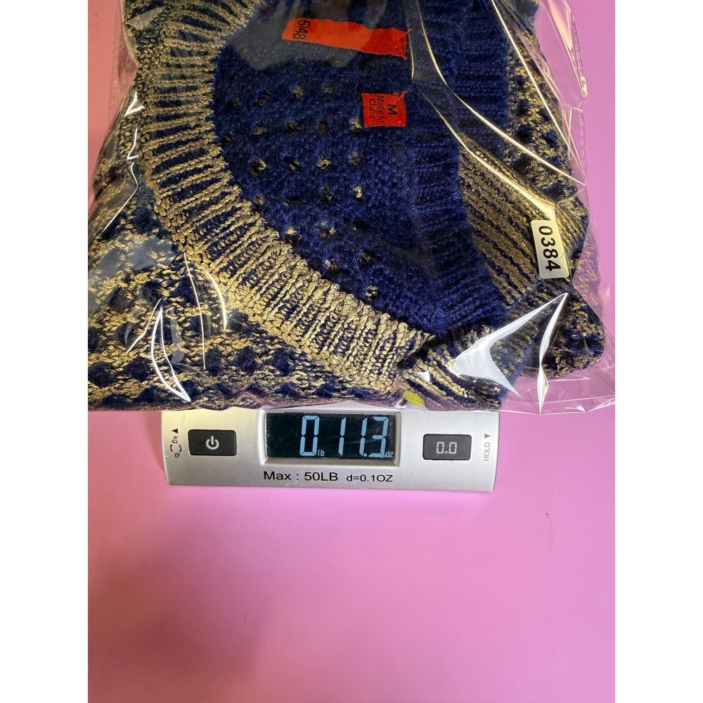 Open‎ Crochet Blue Gold Metallic sweater 5/48 by Saks 5th Avenue Retro Grunge - Picture 5 of 6